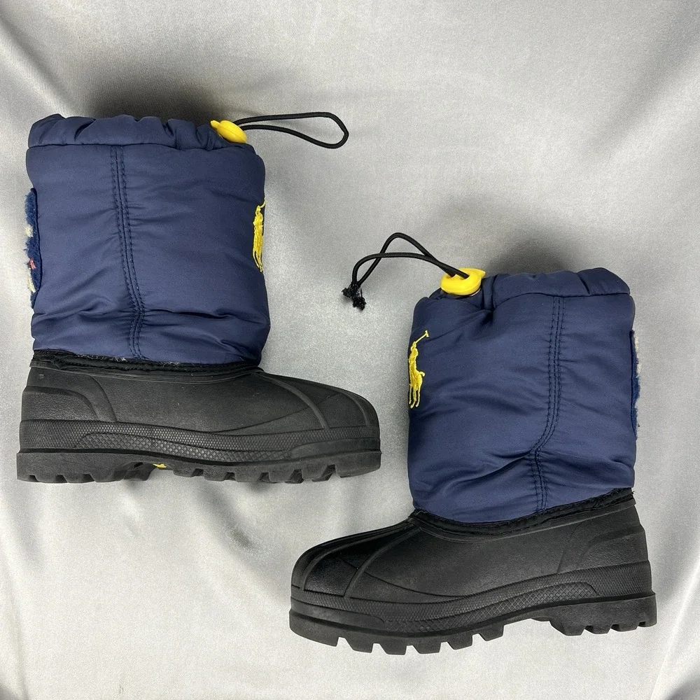 Vintage Polo Ralph Lauren Whalley 1931 Snow Boots Toddler's 9.5 Navy Yellow Pony